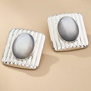 Anthropologie Silver Clip On Earrings with Gray Accents